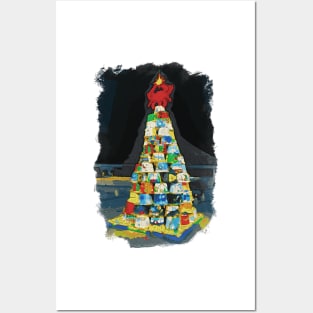 Crab Basket Christmas Tree with Lights in Watercolor Posters and Art